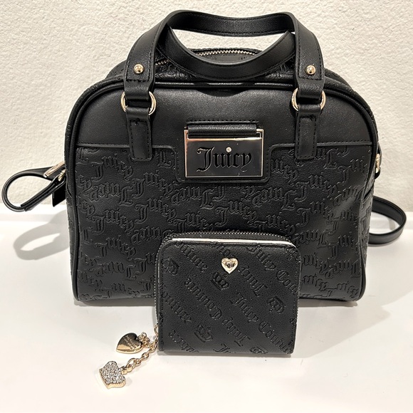 Juicy Couture Liquorice Miss Juicy Logo monogram Satchel Black with Wallet - Picture 1 of 13
